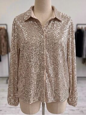 NWT Flounce London Plus Silver Sequin Button Down Shirt Top US 18